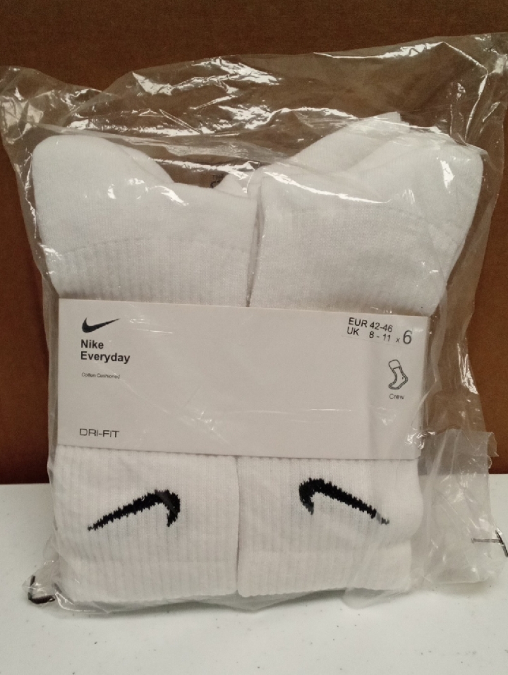 Nike White Crew Athletic Socks with Black Swoosh - 6 Pack